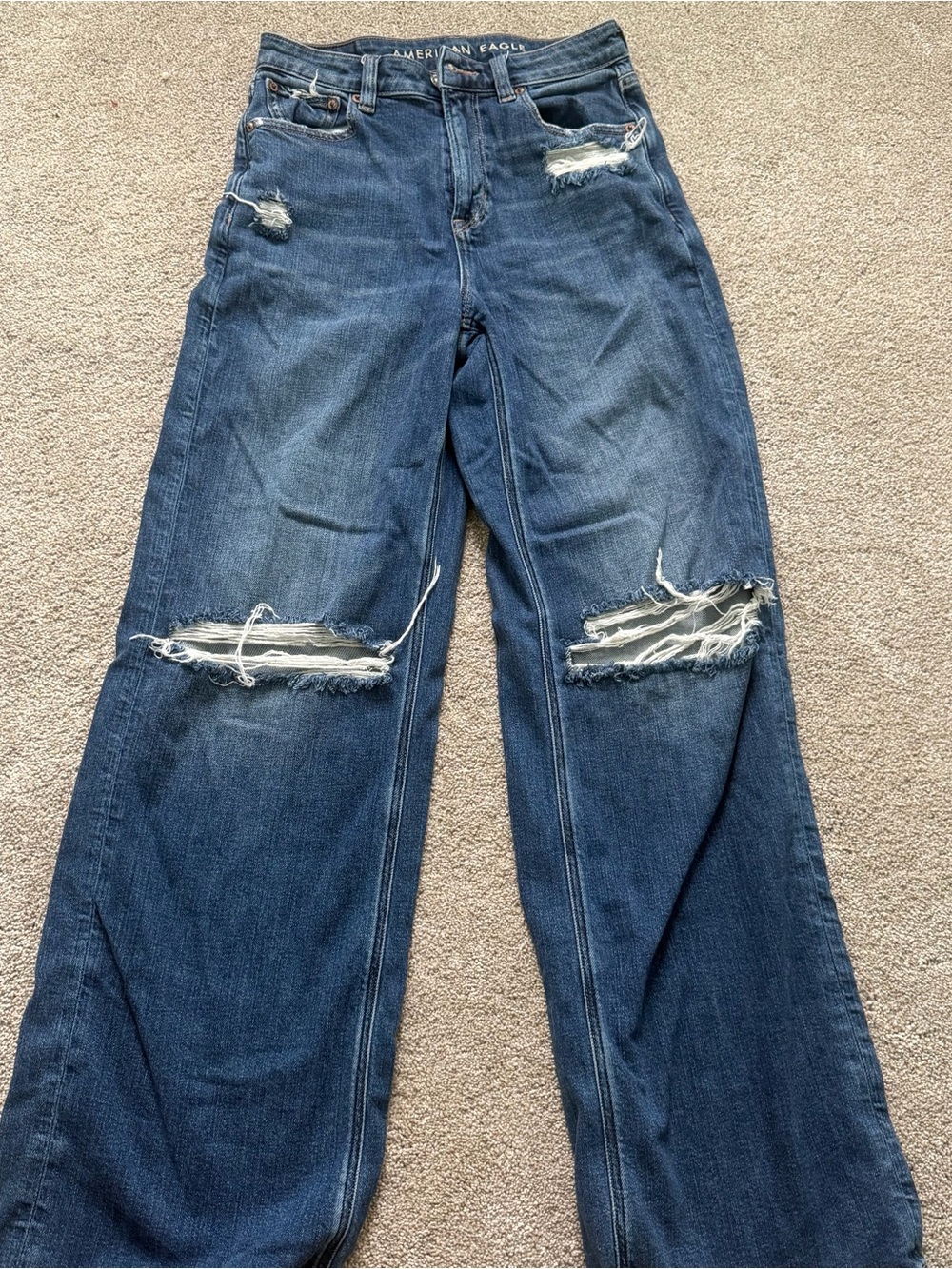 American Eagle Outfitters Distressed Wide Leg Jeans - Dark Blue